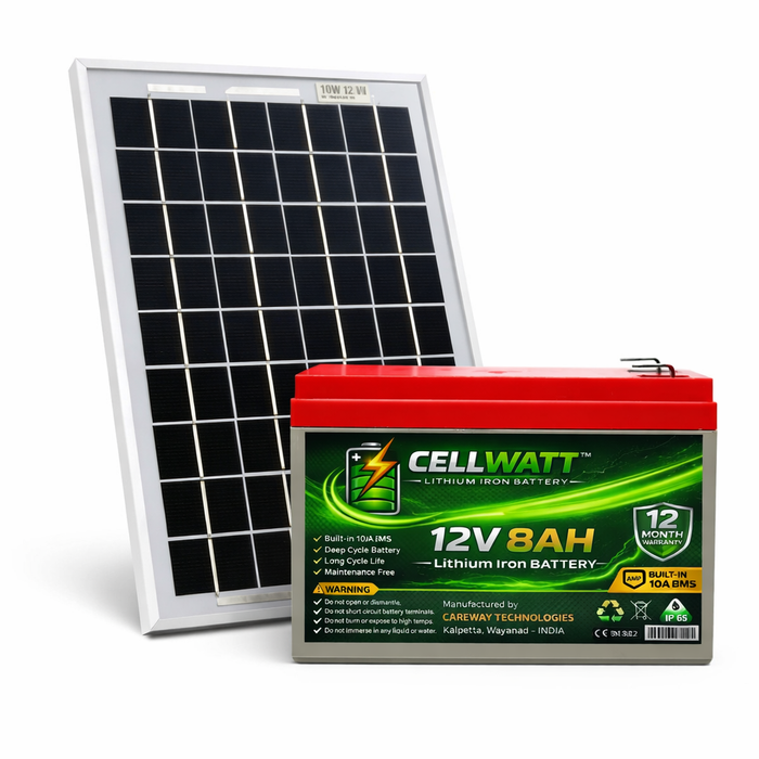 CELLWATT™ 12V 10W Solar Panel Kit with 12V 8Ah Lithium Battery — product image 1